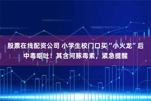 股票在线配资公司 小学生校门口买“小火龙”后中毒呕吐！其含河豚毒素，紧急提醒